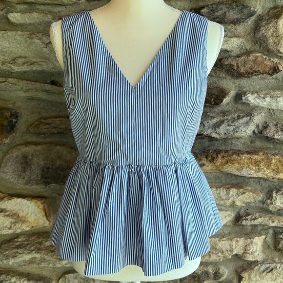J. Crew Tops - J. CREW Ruffle Sleeveless Tank Top. Blue Stripe, Ruffle Hem, Nautical Size 4